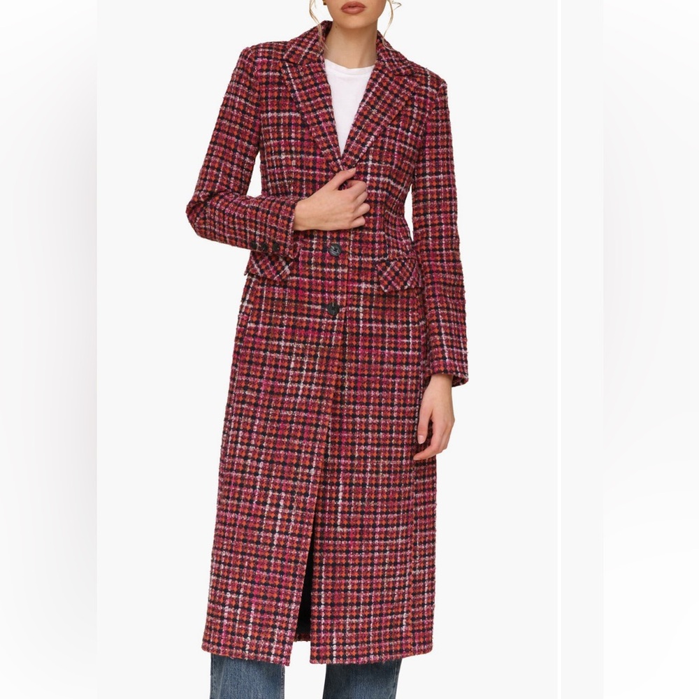 Avec Les Filles Single-Breasted Multicolored Tweed Maxi Coat Small